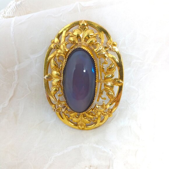 Miriam Haskell Purple stone Gold-tone Filigree Brooch Vintage Large - Picture 2 of 6